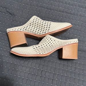 Woven Cream Mules with Block Heel